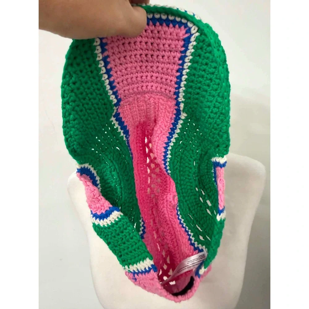 Urban Outfitters Ryders Pink‎ Green Crochet Hat Cotton Knit Brimmed Cap Festival